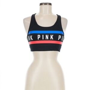PINK Victoria’s Secret Logo Band Sports Bra Black Blue Red Size M